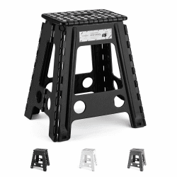 HOUSE DAY 46cm Tritthocker Klappbar - Schwarz Faltbarer Hocker Tritthocker Tragbarer Klapphocker Faltbar Tritt Klappbar Falthocker Badhocker Klappstuhl Fußhocker bis 136kg für Erwachsenen Schwarz 46 cm