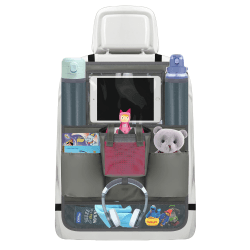 Annmore Auto Organizer mit Tasche für Toniebox Hörfiguren und 10,5 Zoll Ipad, Rückenlehnenschutz Auto Kinder, Auto Sitzschutz Rückseite, Car Seat Organizer, Auto Rücksitzschoner Grau, 1 Stück