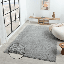 VIMODA Teppich Prime Shaggy Hochflor Einfarbig Grau Weich für Wohnzimmer, Schlafzimmer, küche, Maße:40x60 cm Rechteckig Grau 40x60 cm