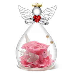 Qinqinxin Geschenk für Mama Oma, Ewige Rose Kuppel Glas Engel, Handgefertigte Ewige Blume Engel Figur, Originelles Geburtstagsgeschenk Geschenk für Sie Valentinstag (3-rosa)