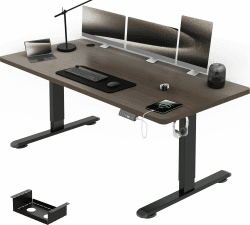 Airfish Höhenverstellbarer Schreibtisch mit USB-Buchse, Elektrisch Schreibtisch mit Kabelwanne, Computertisch, Bürotisch, Stehpult mit Erinnerung an sitzende Tätigkeiten, 160 x 80 cm, Nussbaum Nussbaum 160 x 80 cm