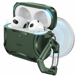 ESR für AirPods 4 Hülle (HaloLock), Kompatibel mit AirPods Hülle 4. Generation (2024), Unterstützt kabelloses Laden, Starker Sturzschutz, Magnetischer Deckel, Cyber Serie, Grün Grün AirPods 4(2024)