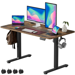VOSATRON Elektrisch Höhenverstellbarer Schreibtisch 120x60cm Schreibtisch Höhenverstellbar mit Memory-Steuerung und Anti-Kollision Technologie, Rollen, Spleißbrett, Schwarz Rahmen/braun Tischplatte 120 x 60 cm Schwarz+braun