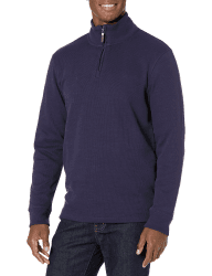Amazon Essentials Herren Pullover mit Viertelreißverschluss, Französischer Rippstrick L Marineblau