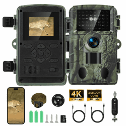 Unimeet Wildkamera mit Bewegungsmelder Nachtsicht, 4K 60MP Wildkamera mit Handyübertragung App und 32GB SD Karte, 0,2s Auslösen und 120° Weitwinkel, 940nm No Glow Infrarot Lampen, IP66 Wasserdicht Grün