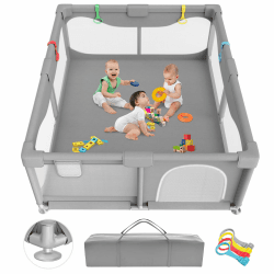 Sarr Klith Laufstall Baby 150 X 180cm, Laufgitter Baby mit Saugnäpfen, Indoor/Outdoor Laufgitter mit Atmungsaktivem Netz, Keine Spielmatte, Große Sicherheitsspielplatz mit Einfacher Montage/Demontage 150x180cm