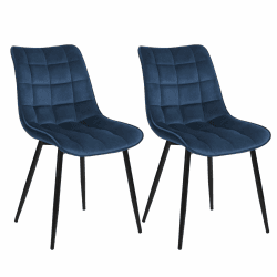 WOLTU Esszimmerstühle BH142bl-2 2er Set Küchenstuhl Polsterstuhl Wohnzimmerstuhl Sessel mit Rückenlehne, Sitzfläche aus Samt, Metallbeine, Blau Blau Samt