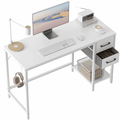 Cubiker Computertisch für das Home Office mit Schubladen, 100 cm Kleiner Schreibtisch zum Studieren und Schreiben, moderner einfacher PC-Tisch, Weiß 100 x 48 cm Weiß