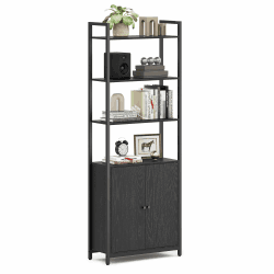 VASAGLE Bücherregal, 6 Ebenen, Regal, Standregal mit Türen, Metallrahmen, verstellbaren Ablagen, 24 x 60 x 159,5 cm, für Wohnzimmer, Schlafzimmer, ebenholzschwarz-tintenschwarz LLS133B01 60B cm Ebenholzschwarz + Tintenschwarz