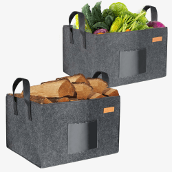 UEASE Holzkorb für Kaminholz Filztaschen Shopper 46x40x32cm Extra Dicker Kaminbesteck Filztasche für Brennholz, Holz, Zeitung oder Einkauf (Dunkelgrau)