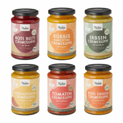 NABIO | Bio-Gemüsesuppen im 6er Pack I Erbse, Tomate, Süßkartoffel, Rote Beete, Rote Linse, Kürbis I (6x 375 ml)