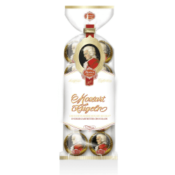 Reber, Mozart-Kugeln, 8er Tüte, Mozart-Kugeln aus Zartbitter-Schokolade, Gefüllt mit Pistazien-Marzipan, Mandeln und Haselnuss-Nougat, 160g (8 Mozart-Kugeln) 8 Stück (1er Pack)