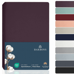 BARBONS Spannbettlaken 180x200cm - 100% Baumwolle Spannbettlaken, Oeko-TEX Zertifiziert, Bettlaken Jersey, Spannbetttuch, Matratzenhöhe bis 25 cm (Aubergine - 180x200) Spannbettlaken 180x200 cm Multicolor