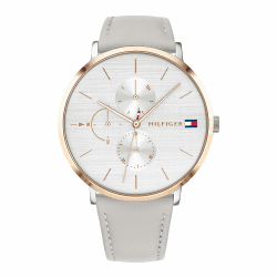 Tommy Hilfiger Multi Zifferblatt Quarz Uhr für Damen Erhältlich mit einem Armband aus Leder, Edelstahl-Gliedern oder einem Netzarmband Silver Leather