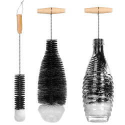 jiuzcare Flaschenbürste für SodaStream Glasflaschen Flaschenbürste Sodastream Premium Reinigungsbürste mit Baumwollkopf Flaschenreiniger für 0.6L, Babyflaschen, Trinkflaschen, Schwarz 2 Stück 2pcs