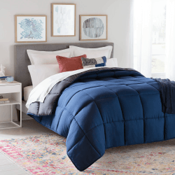 Linenspa 4 Jahreszeiten Bettdecke aus Microfaser – Ganzjahresdecke – Ultraweich – Steppdecke 155x220 cm, Navy Blau / Dunkelgrau 155 x 220 cm Navy/Graphite