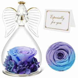 Qinqinxin Geschenke für Mama Oma, Infinity Rosen Engel Figur Geburtstagsgeschenk für Frauen, Originelles Ewige Rose im Glas Geschenke für Mutter Oma zu Weihnachtstag Muttertag Valentinstag Geburtstag Blau-violett