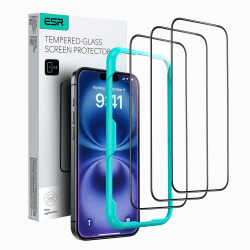 ESR für iPhone 16 Plus/iPhone 15 Plus für Panzerglas, Displayschutzfolie 3 Stück, gehärtete Glasfolie einfachem Befestigungswerkzeug, 9H Härte, Militärgrad bruchsicher, volle Abdeckung, kratzfest iPhone 16 Plus/iPhone 15 Plus Displayschutz x3