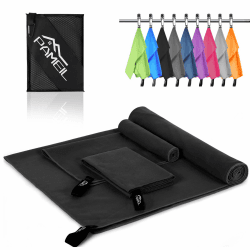 Pameil Mikrofaser Handtuch 3er Set (160x80cm Groß Badetuch +2 Stück 80x40cm Klein Handtuch), Reisehandtuch Schnelltrocknend Microfaser Handtücher für Fitness Sauna Schwarz