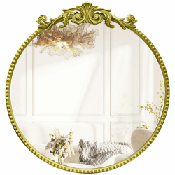 G-LEAF 50X50cm Gold Runder Barock Spiegel, 20 inch Antik HD Runder Wandspiegel mit Metallrahmen für Badezimmer, Waschtisch, Wohnzimmer, Schlafzimmer, Eingang Wanddekoration Heimdekoration Baroque Gold 50 x 50 cm