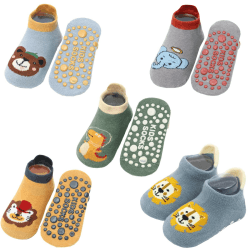 Exemaba Baby Rutschfeste Socken 5 Paar Tiermotive Kleinkinder Antirutschsocken Krabbelsocken für Mädchen Jungen 6-12 Monate Jungen Stil