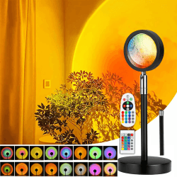 Sunset Lamp,Sonnenuntergang Lampe mit USB,Höhenverstellbar LED Nachtlicht Rainbow Light 24 Farben Zwei Fernbedienungen 4 Dynamische Modi 180° Drehung Sunset Projektionslampe,Selfie/Fotografie/Party Gelb