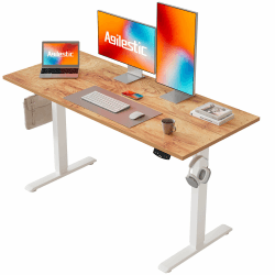 Agilestic Höhenverstellbarer Schreibtisch 120 x 60 cm, Stabiler Schreibtisch Höhenverstellbar Elektrisch mit Memory-Handsteuerung, Ergonomischer Steh-Sitz Tisch Computertisch, Hellbraun Hellbraun 120 x 60 cm