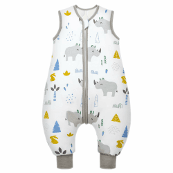 Mosebars Schlafsack mit Füßen Ganzjährig Baby Schlafsack Winter 2.5 Tog 100% Reine Baumwolle Schlafsack Verschiedene Größen Herbst Winter Schlafdecke Baby mit Füßen Graues Nashorn 80cm (18-36 Monate)