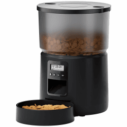 Futterautomat Katze - Katzenfutter Automat mit Programmierbarem Timer - 1-6 Mahlzeiten pro Tag - Futterspender Hund mit Pressedeckel und 10s Aufnahmefunktion - 3L Schwarz-3L