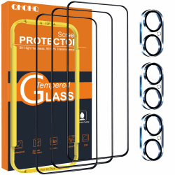 QHOHQ für iPhone 16 Plus für Panzerglas mit Kamera Schutzfolie, Militärstandard Schutz, [Full Screen], Ultra Top 9H+ Glas Folie, Anti-Fingerabdruck, Anti-Kratzer, mit Installationshilfe [3+3 Stück] iPhone 16 Plus 6,7 Zoll Transparent