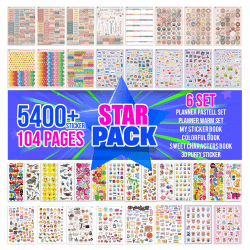 colortouch 3D Aufkleber, Planner Sticker Set, 5400+ St. 104 Blatt 3D Geschwollene Stickers für Kinder, Kinderaufkleber - Bullet Journal, Stickeralbum, Erwachsene, Junge Mädchen Dinosaurier Autos Tiere Star Pack