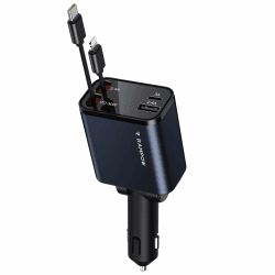 RAMPOW Zigarettenanzünder USB C, Auto Zubehör 65W Auto ladegerät Kfz Zubehör, 4in1 Einziehbares Auto Ladegerät Zigarettenanzünder Schnellladegerät mit iPhone 16/15/14/13, Samsung S24/S23, iPad Blau-Schwarz