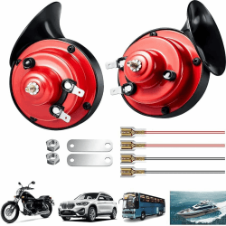 Schneckenhupe,Zweifarbiges Autohorn 300dB 2 Stück Super Lauter Zughorn Lufthupen 12 V Wasserdicht Doppeltes Horn Raging-Sound Schneckenhupe für Auto, Motorrad, Fahrräder rot
