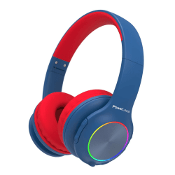 PowerLocus Kinderkopfhörer Bluetooth, Kinder Kopfhörer Kabellos mit LED-Leuchten und 94DB Lautstärkebegrenzung, Faltbare Kopfhörer, HD Stereo, Micro SD,Eingebautes Mikrofon für Schule/Laptop/Handy/TV Blau/Rot