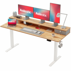Agilestic Höhenverstellbarer Schreibtisch mit 2 Schubladen, 160 x 60 cm Stabiler Schreibtisch Höhenverstellbar Elektrisch, Ergonomischer Steh-Sitz Tisch Computertisch, Hellbraun Hellbraun 160 x 60 cm