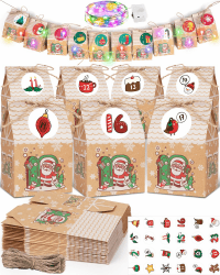 DIY Adventskalender zum Befüllen Kinder Adventskalender Tüten 2024: +Lichterkette Papiertüten Adventskalender Selber Befüllen Basteln Machen 2024 Weihnachtskalender zum Befüllen Weihnachtstüten Häuser Braun