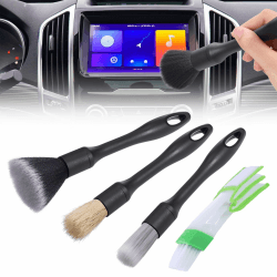 JIZZU 4 Stück Auto Detailing Bürsten Set, Auto Detailing Pinsel Set, Reinigung Pinsel Set Auto Innen Detailing Bürsten zum Reinigen von Rädern, Motor, Auto Innenraum, Lüftungsschlitzen Schwarz-4PCS