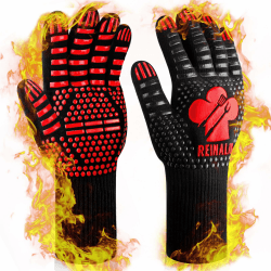 Reinalin Grillhandschuhe Hitzebeständig bis 800°C, Ofenhandschuhe Topfhandschuhe Feuerfeste Handschuhe BBQ Handschuhe Kochhandschuhe Backhandschuhe Backofenhandschuhe (L/XL/XXL, Rot) L/XL/XXL Rot