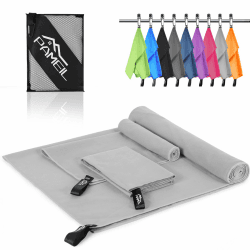 Pameil Mikrofaser Handtuch 3er Set (160x80cm Groß Badetuch +2 Stück 80x40cm Klein Handtuch), Reisehandtuch Schnelltrocknend Microfaser Handtücher für Fitness Sauna Hellgrau