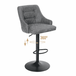 ALPHA HOME Drehbarer Barhocker Höhenverstellbarer Airlift Barhocker Küche Esszimmer Café Hydraulischer Barhocker aus PU-Leder mit gepolsterter Rückenlehne und verchromtem Metallsockel, grau.1PC 1 Grau-grey
