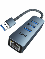USB Ethernet Adapter, uni USB 3.0 Ethernet Hub mit RJ45 Netzwerk LAN für Windows 11/10/8.1/8/7, für MacBook(mit USB-Port-Version), iMac, Surface, Chromebook usw. -blau