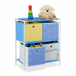 Relaxdays Kinderregal, 4 Boxen, Jungen & Mädchen, Dino-Design, Regal Kinderzimmer, Spielzeug, HBT 62 x 53 x 30 cm, bunt