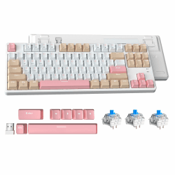 ATTACK SHARK AK871 Hot-Swap Mechanische Tastatur, QWERTY, 87 Tasten Kompakte Drahtlose Gaming-Tastatur, Dual-Modus BT/2,4G, Magnetische Abdeckung, für Mac/Windows/Android - Weiß Mit Blau Schalter Weiß+Blau Schalter