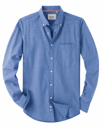 J.VER Oxford Herren Hemd Bügelfrei Regular Fit Hemd Langarm Casual Hemd aus Oxford Button Down Hemd Faltenfrei Freizeithemd mit Tasche XL Blau