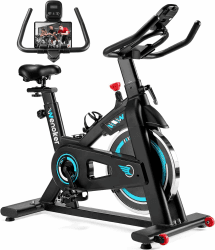 Wenoker Heimtrainer Fahrrad, Indoor Cycling Bike mit LCD-Monitor, Heimtrainer mit Pad-Halterung, Belastbarkeit 140 kg Fitnessbike Zuhause, Stille Stationäre Fahrräder für zu Haus BLAU-X