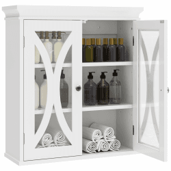 YITAHOME Hängeschränke fürs Bad, Wandschrank mit Glastür, Medizinschrank aus Holz mit 2 Türen, Badezimmerschrank Hängend, Badschrank Wandmontage, Hängeschrank Küchenschrank, badschrank hängend (Weiß)