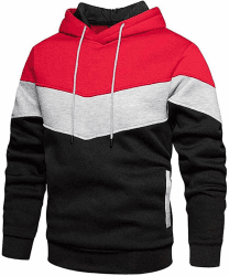 comefohome Hoodie Herren Pullover Langarm Sweatjacke Kapuzenpullover Farbblock Sweatshirt L Rot