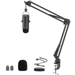 zealsound USB Mikrofon Set, Kondensator Gaming kit für PC, Handy, Laptop, mit Scherenarm, Mute, Gain Regler, für Podcasts, Aufnahme, YouTube, Streaming, Voice-Over, PS4 & PS5, K66S