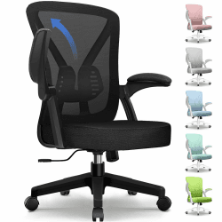 Bürostuhl, Höhenverstellbare Bürostühle, Schreibtischstuhl mit klappbare Armlehnen, Bürostuhl Ergonomisch Testsieger mit Lendenwirbelstütze Rückenschonend, Drehstuhl mit Wippfunktion, Bürostuhl 150 kg Schwarz