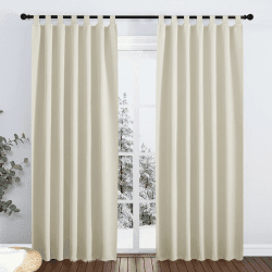 PONY DANCE Thermovorhang gegen Kälte und Hitze H 220 x B 140 cm - Blickdichte Gardinen mit Schlaufen Verdunklungsvorhänge Schlaufenschal 2er Set Gardinen Kinderzimmer Mädchen, Hellbeige H220 x B140 cm (2er Pack) Hellbeige